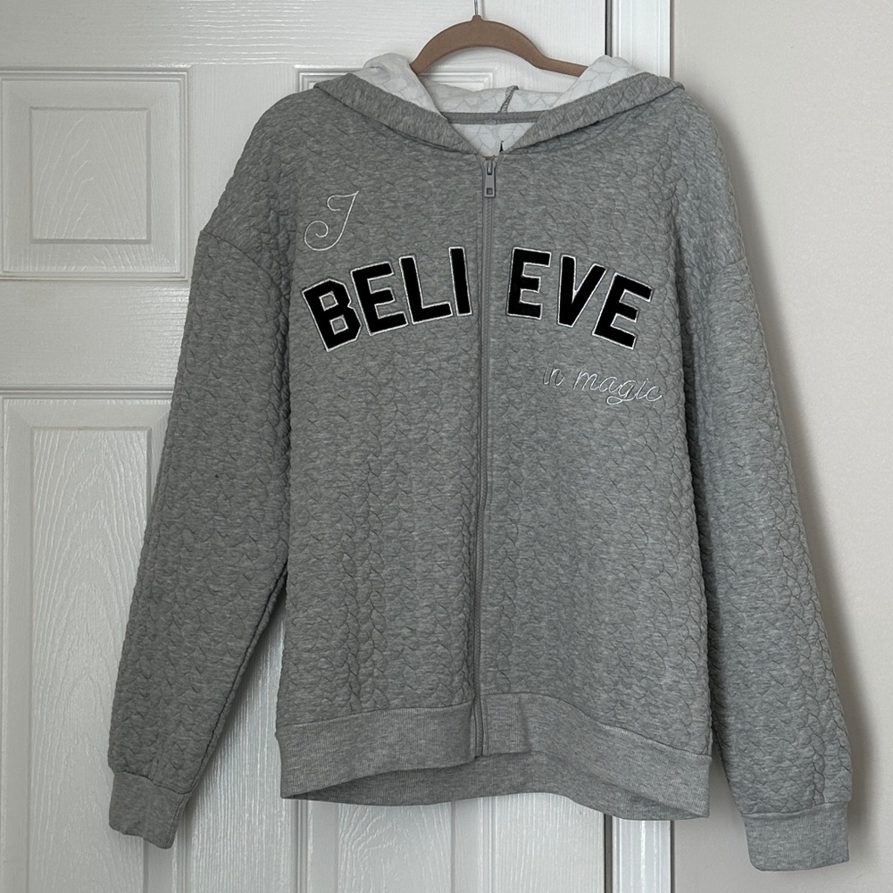 Disney Parks I Believe in Magic Zip Up Hoodie Sweatshirt Gray Mickey Large Vacay - Picture 1 of 5
